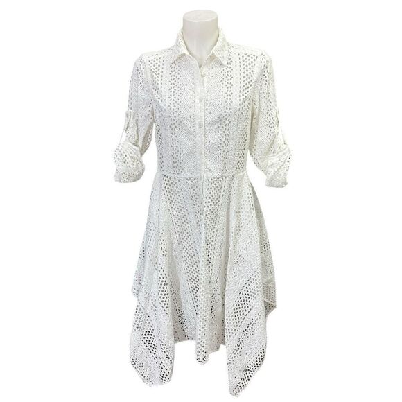 BCBGMAXAZRIA Beatryce Handkerchief-Hem Shirt Dress White Eyelet‎ size small - Picture 1 of 8